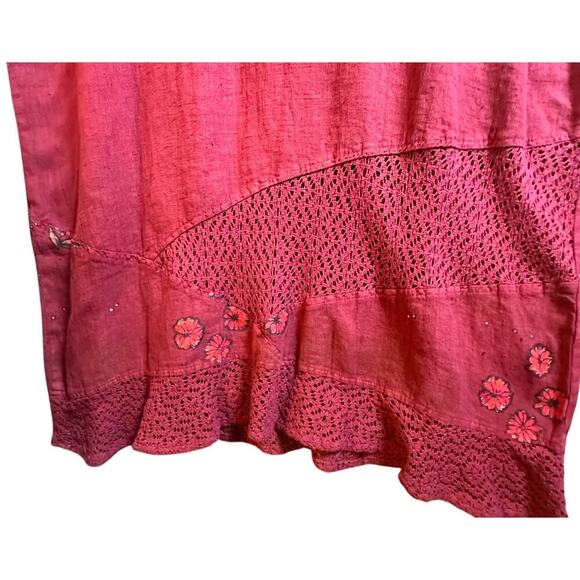 Vtg 90s Y2K Stamp Maxi‎ Dress Long Sleeve Travel Lagenlook Maroon Cottagecore M - Picture 11 of 16